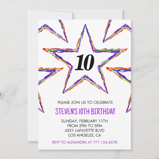 カラーパーティの招待状スターレインボープライマリーキッズ 招待状 (正面)