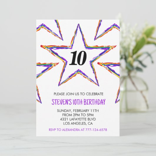 カラーパーティの招待状スターレインボープライマリーキッズ 招待状 (スタンド正面)
