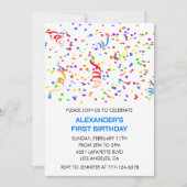 カラーパーティの招待状ブルーボーイ紙吹雪虹 招待状 (正面)