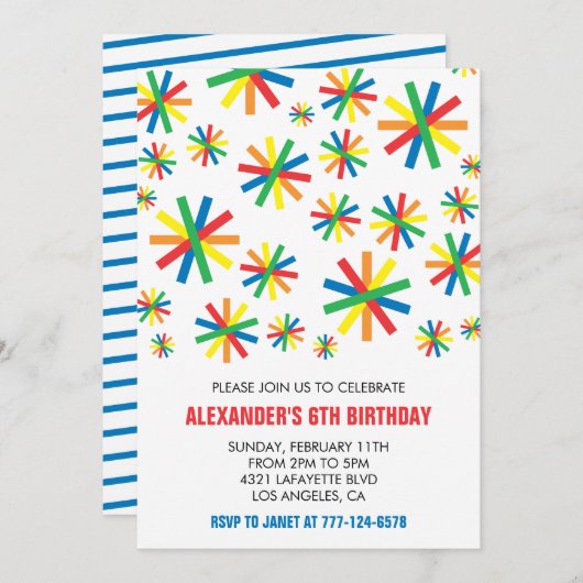 カラーパーティの招待状モダン紙吹雪6番目の子供 招待状 (正面/裏面)