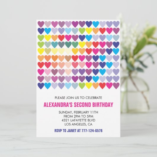 カラーパーティの招待状レインボーモダンハート2nd 招待状 (スタンド正面)