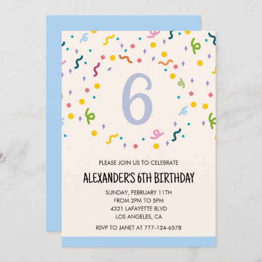 カラーパーティの招待状紙吹雪子のプライマリ 招待状 (正面/裏面)