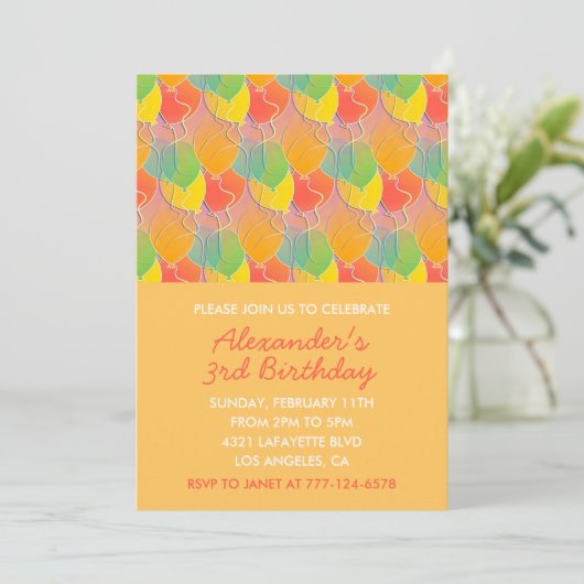 カラーパーティの招待状3番目のバルーンのモダン子 招待状 (スタンド正面)