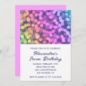 カラーパーティの招待状7th女の子のカラフル虹 招待状 (正面/裏面)