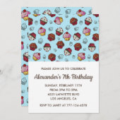 カラーパーティの招待状7th誕生日ボーイブルーキッズ 招待状 (正面/裏面)