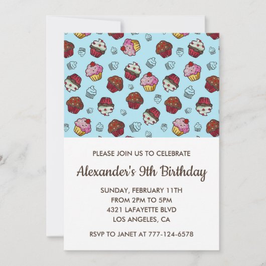 カラーパーティの招待状9th birthday boy blue kids 招待状 (正面)