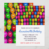 カラーパーティーの招待状　８歳　男の子　風船　モンスター 招待状 (正面/裏面)