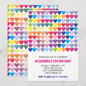 カラーパーティー招待状 レインボーハート モダン ５歳児 招待状 (正面/裏面)