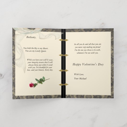 カラービクトリアンフォイルのバレンタインカード 箔グリーティングカード (内側レイダウン)