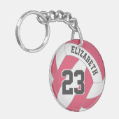 カラーピンクのホワイトガールズバレーボールを選ぶ キーホルダー (正面左)