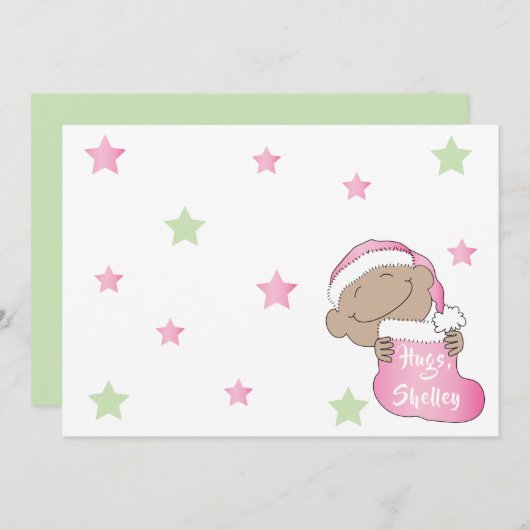 カラーピンクキャップのクリスマスベビー 招待状 (正面/裏面)