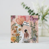 カラーピーチフローラ誕生日フラットグリーティングカード (スタンド正面)