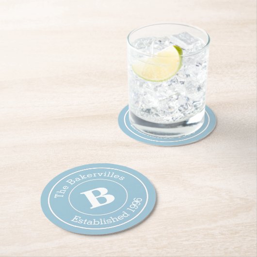 カラーファミリーモノグラム名と年を選択 ラウンドペーパーコースター (インサイチュ)