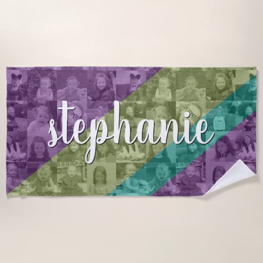 カラーファンキーオーバーレイ写真コラージュ最大16枚 ビーチタオル (正面)