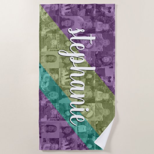 カラーファンキーオーバーレイ写真コラージュ最大16枚 ビーチタオル (正面)