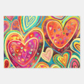カラーファンキーハートパターンのミックス ラッピングペーパーシート (正面3)