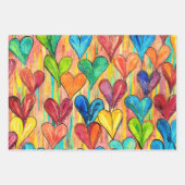 カラーファンキーハートパターンのミックス ラッピングペーパーシート (正面3)