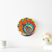 カラーフラクタルらせんでバースト ラウンド壁時計 (ホーム)