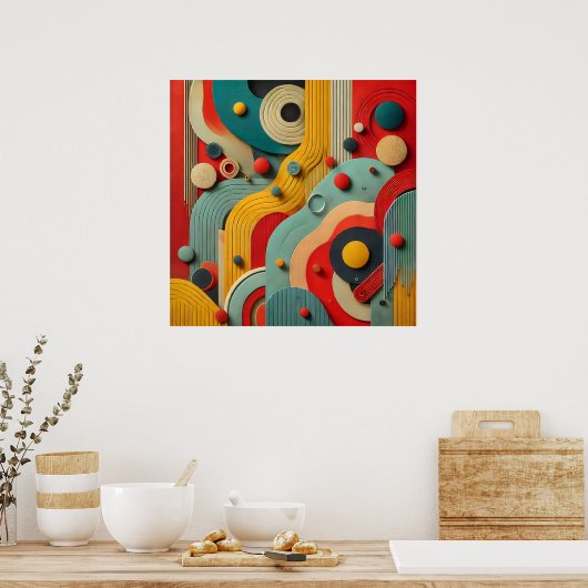 カラーフルモダン抽象芸術オーガニックシェイプウォールアート ポスター (キッチン)
