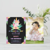カラーフローラユニコーン誕生日招待状写真 招待状 (スタンド正面)