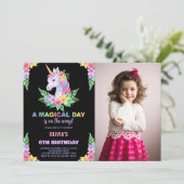 カラーフローラユニコーン誕生日招待状写真 招待状 (スタンド正面)