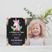 カラーフローラユニコーン誕生日招待状写真 招待状 (スタンド正面)