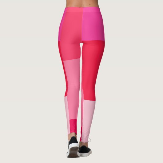 カラーブパーソナライズされたロックピンクと赤のカスタム レギンス (裏面)