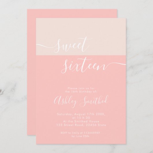 カラーブモダンロック赤面ピンクジオメトリスイート16 招待状 (正面/裏面)