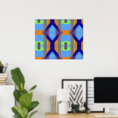 カラーブルーグリーンカスタマイズオレンジアートパターン ポスター (ホームオフィス)