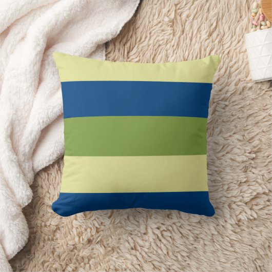 カラーブルーグリーンライトイエローレトロストライプ クッション (ブランケット)