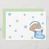 カラーブルーハットのクリスマスベビー 招待状 (正面/裏面)