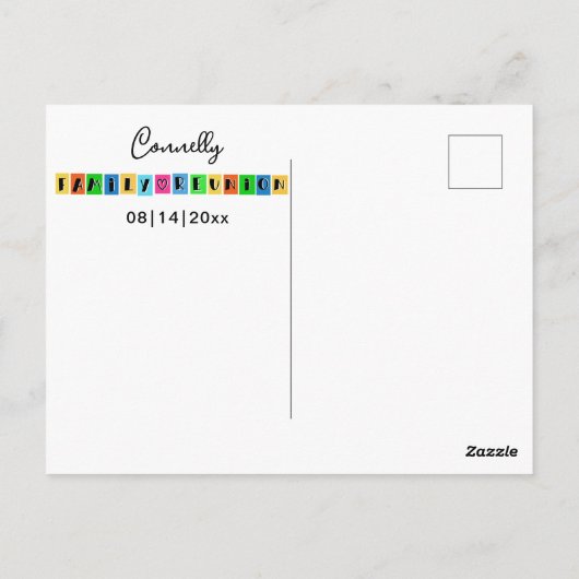 カラーブロックおもしろい救ファミリ懇親会 – 日付 ポストカード (裏面)