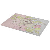 カラーブロックの花と鳥小屋 カッティングボード (角)