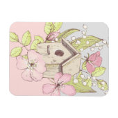 カラーブロックの鳥の巣と花 マグネット (横)