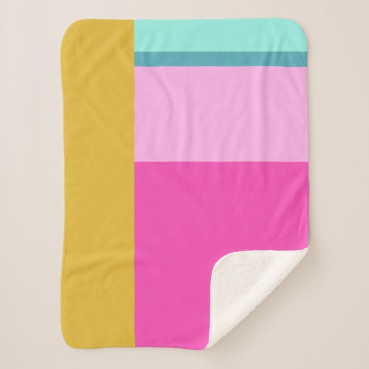 カラーブロックアートジオメトリックシェイプブライトターコイズ シェルパブランケット (正面)