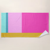 カラーブロックアートジオメトリックシェイプブライトターコイズ ビーチタオル (正面)