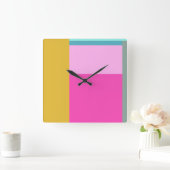 カラーブロックアート図形明るいターコイズ スクエア壁時計 (ホーム)