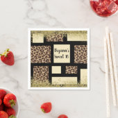 カラーブロッククリームアイボリーブラック&ヒョウのチーズ スタンダードカクテルナプキン (インサイチュ)