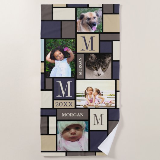 カラーブロックコースタルカパーソナライズされたーム5写真 ビーチタオル (正面)