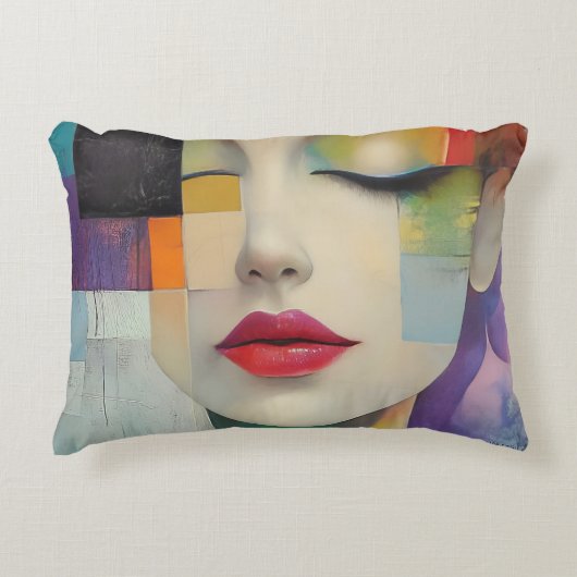 カラーブロックシュラレアリズムのポートレート アクセントクッション (正面)