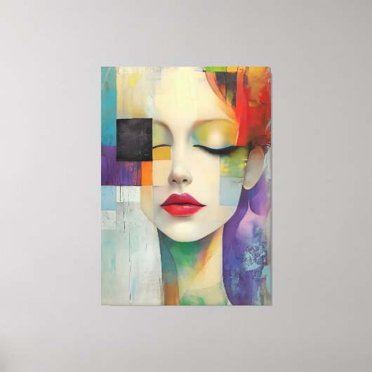カラーブロックシュラレアリズムのポートレート キャンバスプリント (正面)