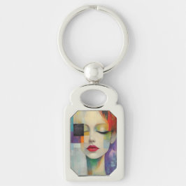 カラーブロックシュラレアリズムのポートレート キーホルダー