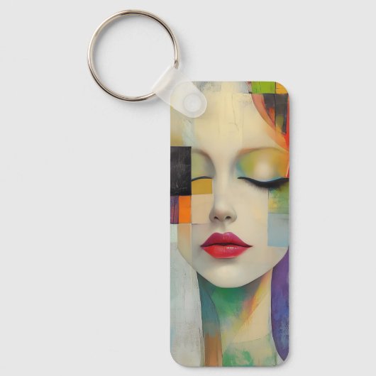 カラーブロックシュラレアリズムのポートレート キーホルダー (正面)