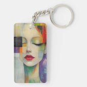 カラーブロックシュラレアリズムのポートレート キーホルダー (裏面)