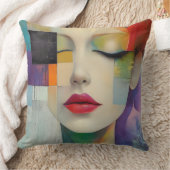 カラーブロックシュラレアリズムのポートレート クッション (ブランケット)