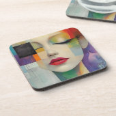 カラーブロックシュラレアリズムのポートレート コースター (左側)