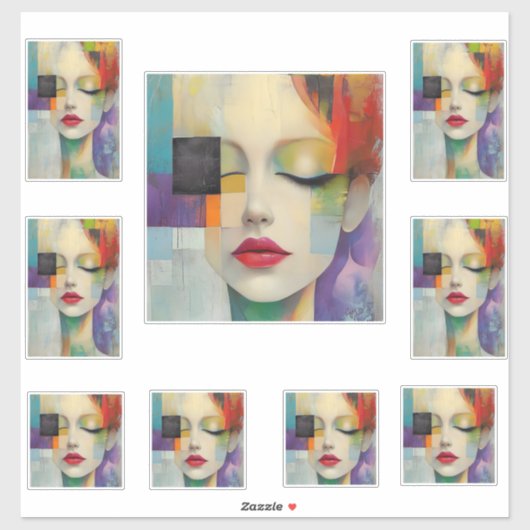 カラーブロックシュラレアリズムのポートレート シール (シート)