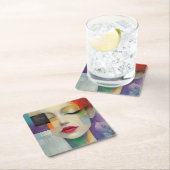 カラーブロックシュラレアリズムのポートレート スクエアペーパーコースター (インサイチュ)