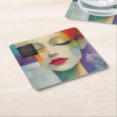 カラーブロックシュラレアリズムのポートレート スクエアペーパーコースター (アングル)