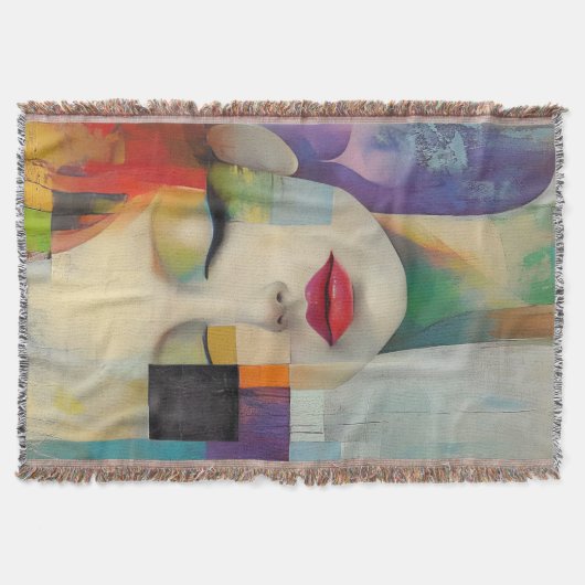 カラーブロックシュラレアリズムのポートレート スローブランケット (正面)